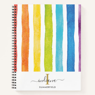 Rainbow Stripes Monogram Script Name Notebook