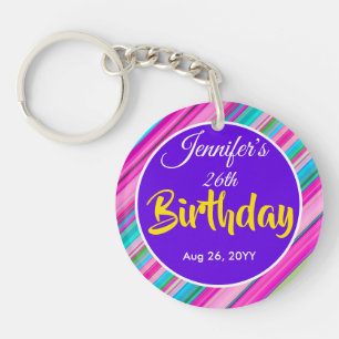 Rainbow Stripes Pattern Birthday Custom Template Key Ring