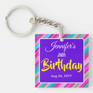 Rainbow Stripes Pattern Birthday Custom Template Key Ring