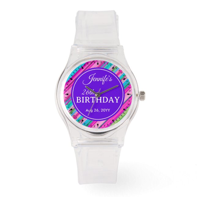 Rainbow Stripes Pattern Birthday Custom Template Watch (Front)