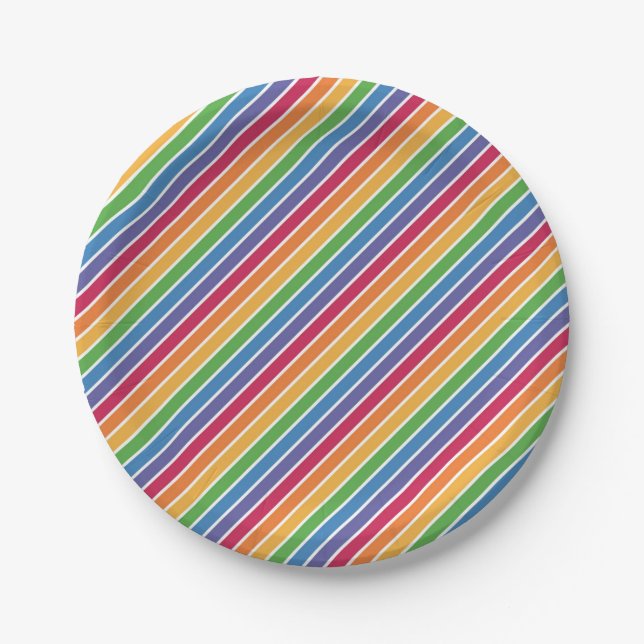 Rainbow Stripes Pattern Paper Plate (Front)