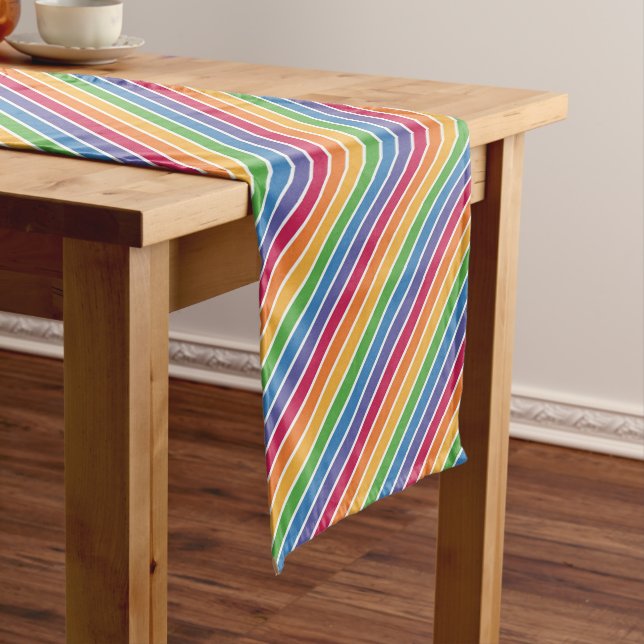 Rainbow Stripes Pattern Short Table Runner (In Situ)