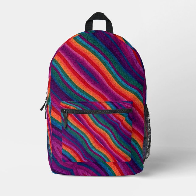 Rainbow Stripes Printed Backpack (Front)