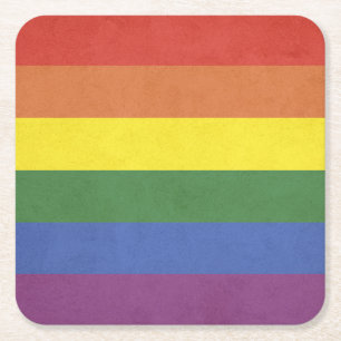 Rainbow stripes square paper coaster