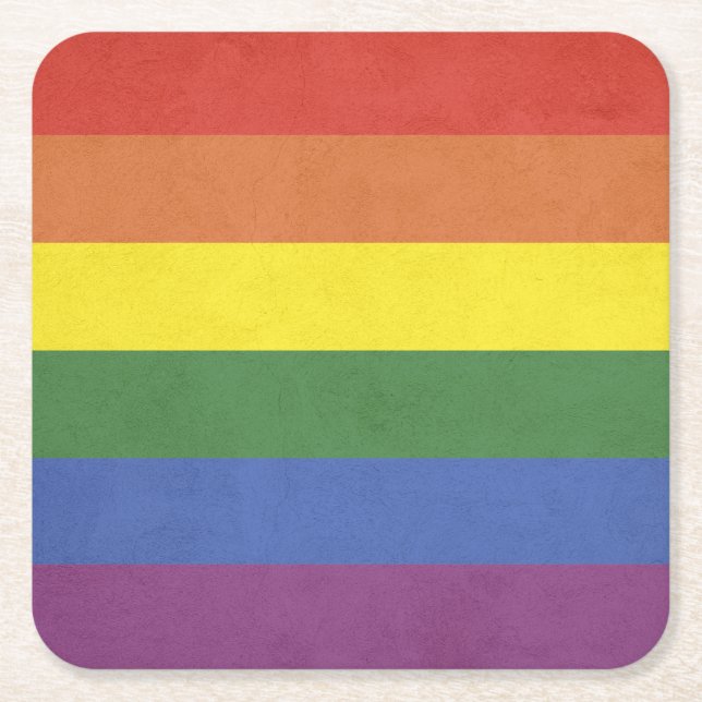 Rainbow stripes square paper coaster (Front)