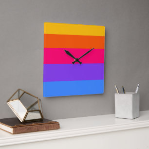 Rainbow Stripes Square Wall Clock