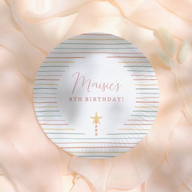 Rainbow Stripes & Star Candle Birthday Party Paper Plate (Creator Uploaded)