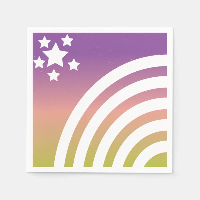 Rainbow Stripes Stars Unicorn Party Napkin (Front)
