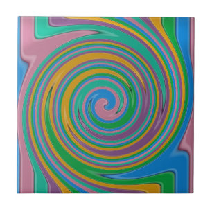 Rainbow stripes swirl ceramic tile