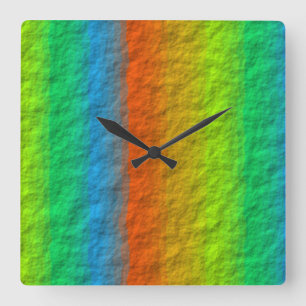 RAINBOW STRIPES TEXTURE SQUARE WALL CLOCK