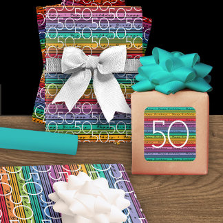 Rainbow Stripes Typography 50th Birthday Wrapping Paper Sheet