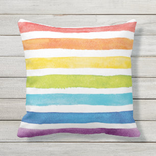 Rainbow Stripes Watercolor Bright Colourful Cushion