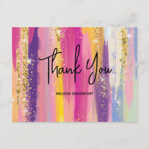 Rainbow Stripes with Faux Glitter Thank You Postcard