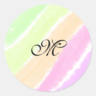 Rainbow stripeswatercolor lines add your monogram classic round sticker