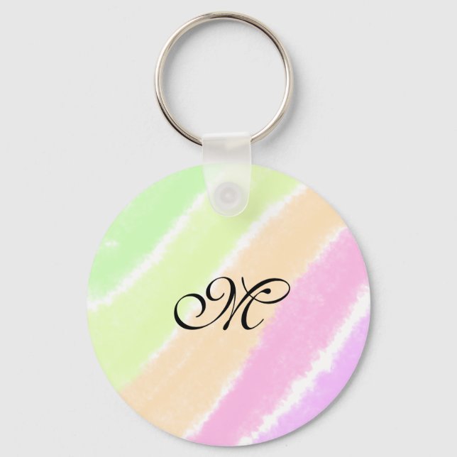 Rainbow stripeswatercolor lines add your monogram  key ring (Front)