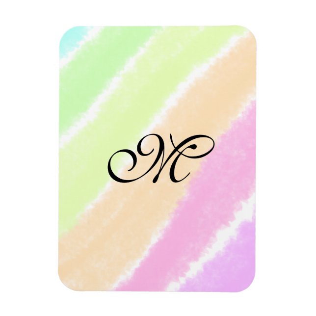 Rainbow stripeswatercolor lines add your monogram  magnet (Vertical)