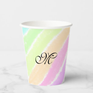 Rainbow stripeswatercolor lines add your monogram paper cups