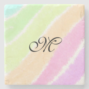 Rainbow stripeswatercolor lines add your monogram  stone coaster