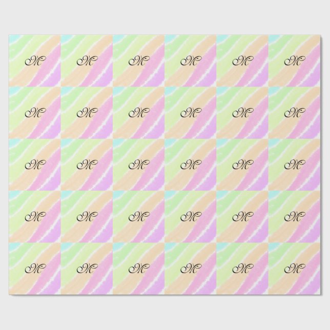 Rainbow stripeswatercolor lines add your monogram  wrapping paper (Flat)