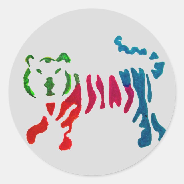 Rainbow stripey tiger art classic round sticker (Front)