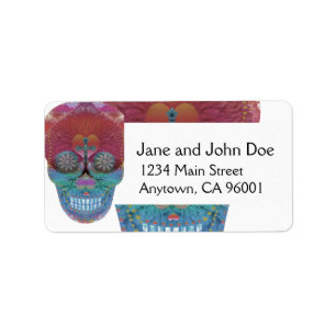 Rainbow sugar skull with tree of life and hearts label