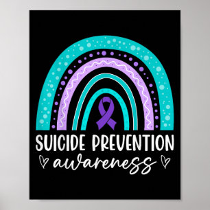 Rainbow Suicide Prevention Awareness Teal &amp; Pu Poster