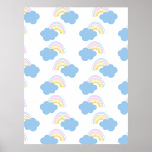 Rainbow Summer Clouds Pastel Scribble Doodle  Poster