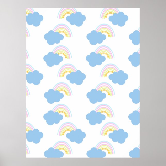 Rainbow Summer Clouds Pastel Scribble Doodle  Poster (Front)