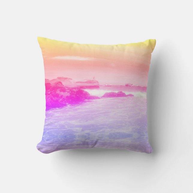 Rainbow Summer Sea Beach View Cushion Pillow (Front)