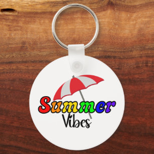 Rainbow Summer Vibes   LGBTQ Pride Beach Umbrella Key Ring