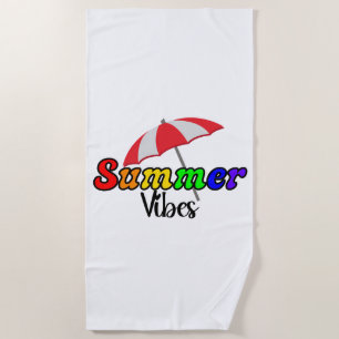 Rainbow Summer Vibes   LGBTQ Pride Beach Umbrella Towel