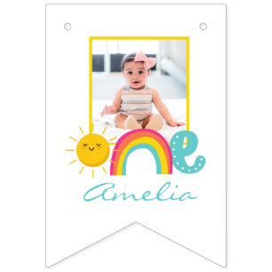 Rainbow Sun 1st Birthday 12 Month Photo Banner