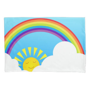Rainbow sun and clouds pillowcase
