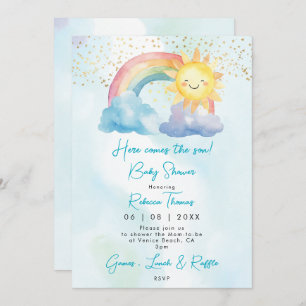 rainbow sun boy baby shower invitation