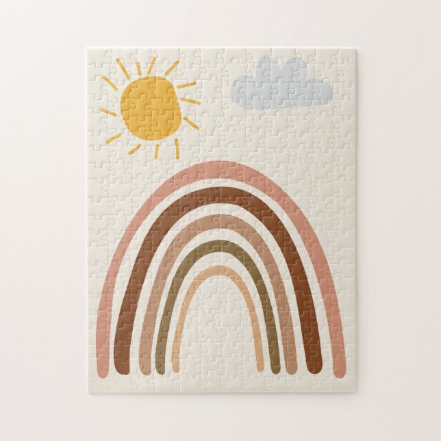 Rainbow Sun Cloud, Kids Drawing, Boho Abstract Art Jigsaw Puzzle (Vertical)