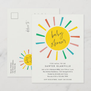 Rainbow Sun Script Modern Baby Shower Invitation Postcard