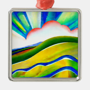 Rainbow Sunburst Landscape Metal Ornament