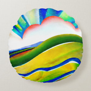 Rainbow Sunburst Landscape Round Cushion