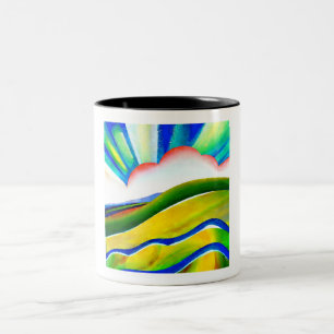 Rainbow Sunburst Landscape Two-Tone Coffee Mug