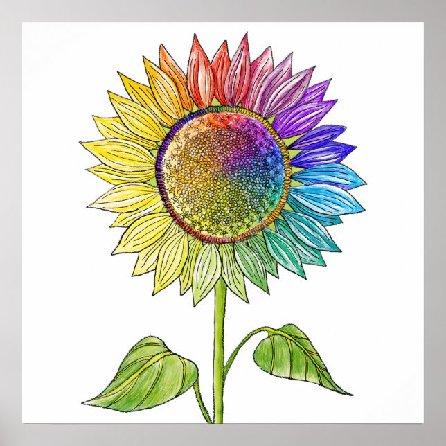  Rainbow Sunflower Art Colourful Summer Cute Flora Poster (Front)