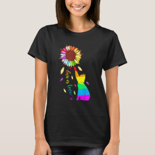 Rainbow Sunflower Cat Love Is Love LGBT Gay Lesbia T-Shirt