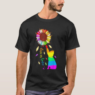 Rainbow Sunflower Cat Love Is Love LGBT Gay Lesbia T-Shirt