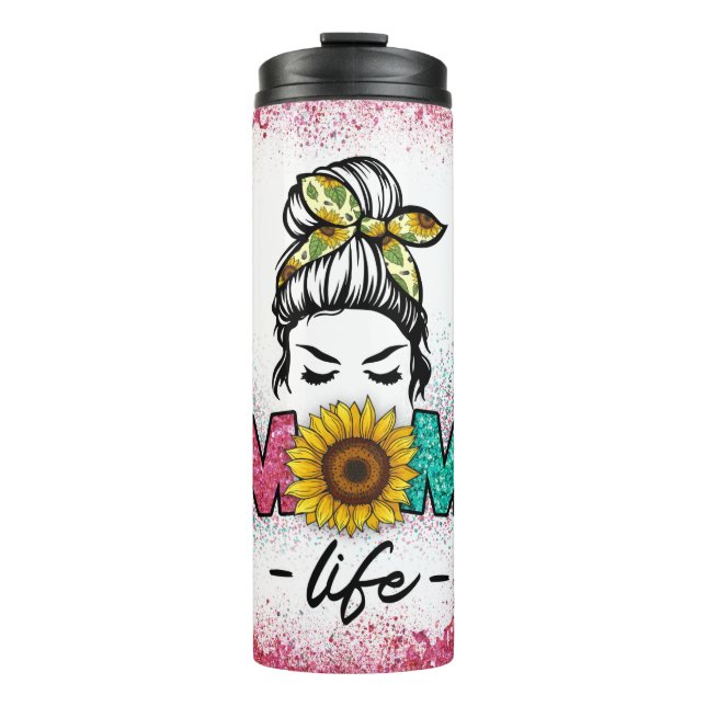 Rainbow Sunflower Leopard  Mum's Life Thermal Tumbler (Front)