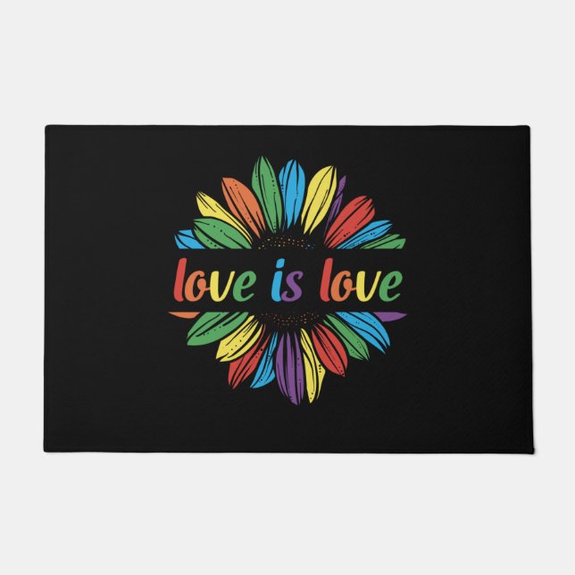 Rainbow Sunflower Love Is Love Doormat (Front)