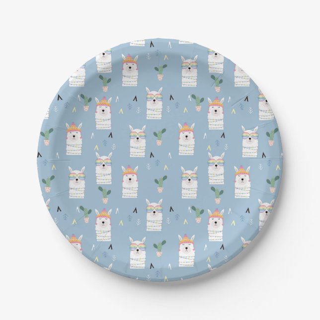 Rainbow Sunglasses Llama Pattern Paper Plate (Front)
