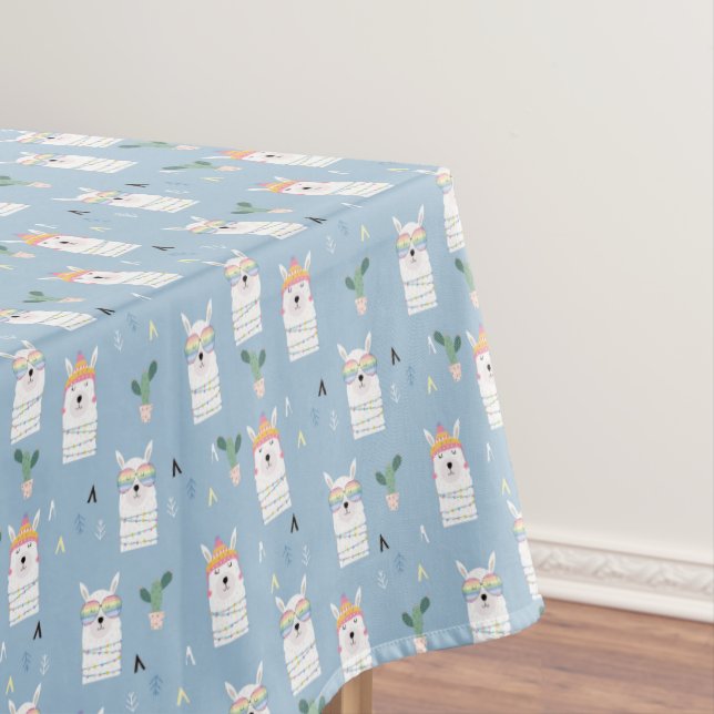 Rainbow Sunglasses Llama Pattern Tablecloth (In Situ)