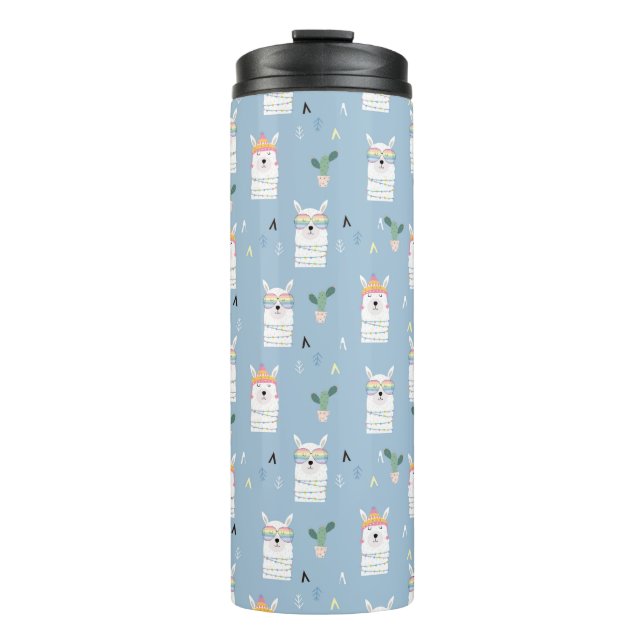 Rainbow Sunglasses Llama Pattern Thermal Tumbler (Front)