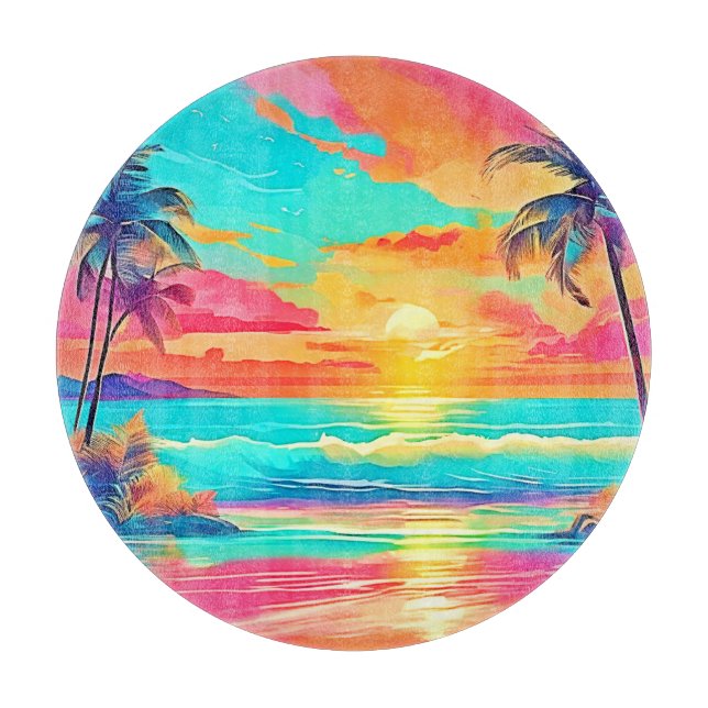 Rainbow Sunset Beach Cutting Board (Front)