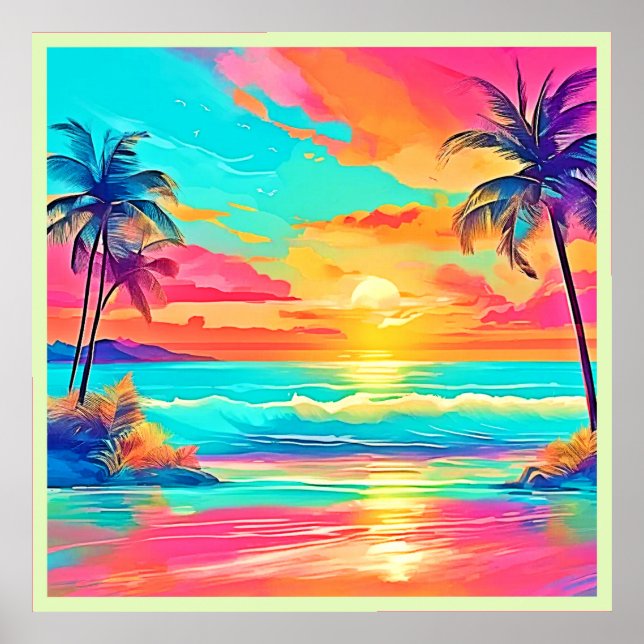 Rainbow Sunset Beach Poster (Front)