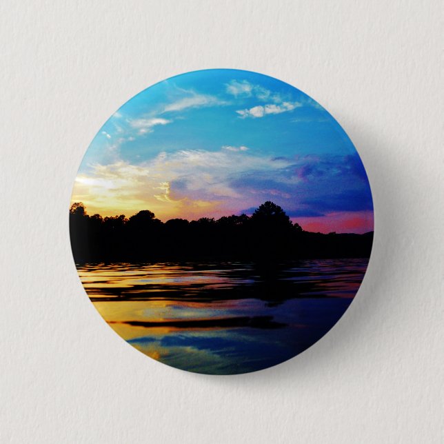 Rainbow sunset on mountain Lake 6 Cm Round Badge (Front)